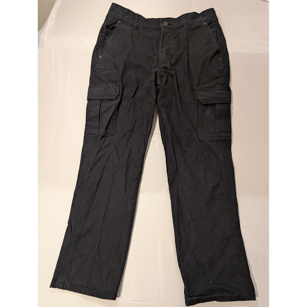 Brazos Mens 32/30 Black Cargo Work Pants Straight Leg Utility Tough Carpenter